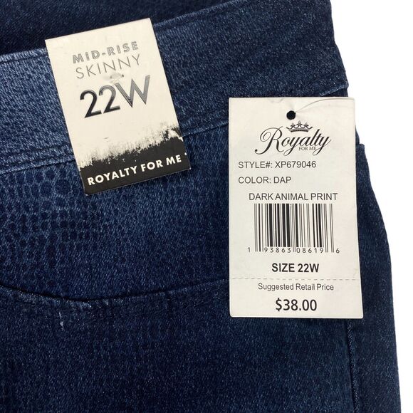 Royalty Skinny Jeans Women's Size 22W Dark Blue Leopard Print Cotton Mid Rise - Picture 7 of 14